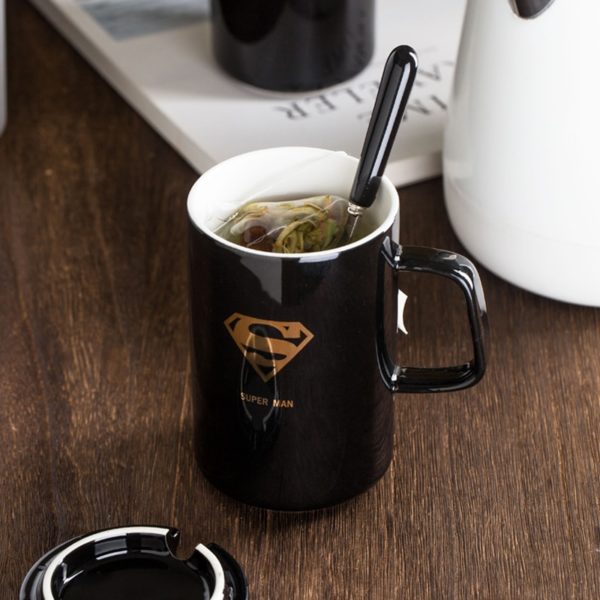 Super Heroes Ceramic Mug With Lid With Spoon