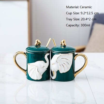 EWAYS 2Pcs/Set Creative Ceramic Couple Cup Love Mug with Spoon Tray Lid Valentine's Day Wedding Birthday Gifts With Gift Box