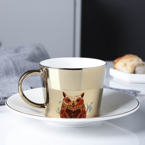 Creative Coffee Mug with Tray Cup Plating Mirror Reflection Cup Mug Ceramic Coffee Cup and Saucer Set Travel Stirrer Funny Mugs
