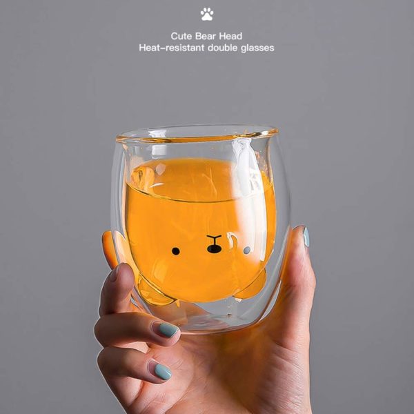 Creative Cute Bear Double-layer Coffee Mug DoubleGlass Cartoon Baby Duckling Animal Milk Glass Lady Cute Gift Cup Christmas gift