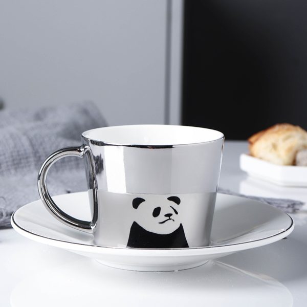 Creative Coffee Mug with Tray Cup Plating Mirror Reflection Cup Mug Ceramic Coffee Cup and Saucer Set Travel Stirrer Funny Mugs