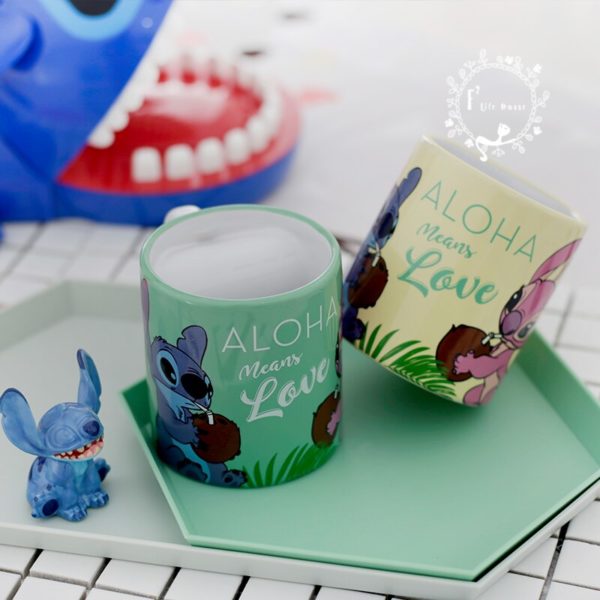2 pcs Ceramic Mug Aloha means Love Cute Stitcher Stitch Cartoon Mug Couples Mugs Lilo & Stitch Milk Coffee Pair Mugs