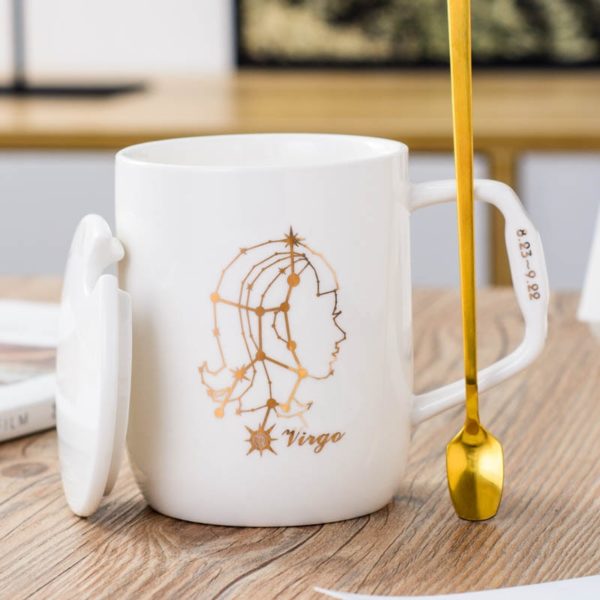 12 Styles Constellation Ceramic Mug with Covered Spoon Creative Black and White Couple Coffee Cup ins Water Cup