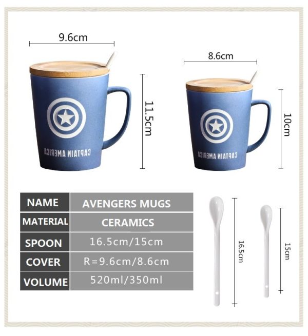 OUSSIRRO Super Hero Avenger Justice League Infinity wars Mugs With Wood Cover and Spoon Pure Color Mugs Cup Kitchen Tool Gift