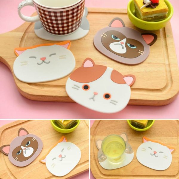 1 PC Table Pad Silicone Insulation Placemat Cup Bowl Mat Home Decor Durable Cat Pattern Coaster