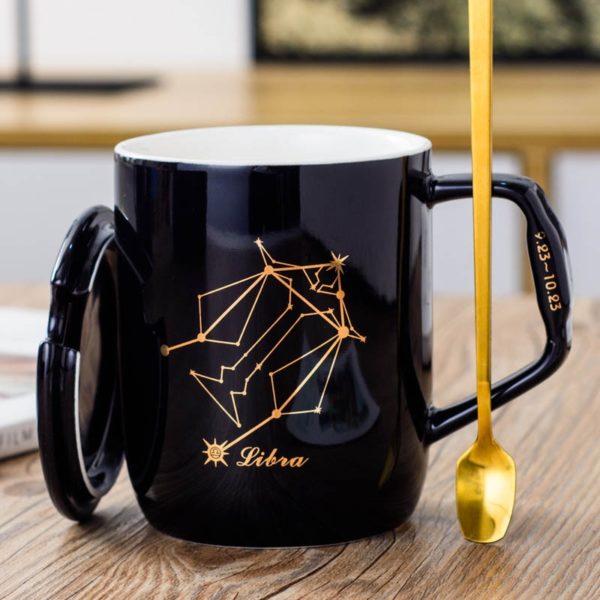 12 Styles Constellation Ceramic Mug with Covered Spoon Creative Black and White Couple Coffee Cup ins Water Cup