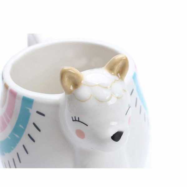 Alpaca Mug Ceramic Llama Tea Mug, 3D Animal Coffee Mug Hand Painted Rainbow Creative Art Travel Mug Gift for Birthday Christmas