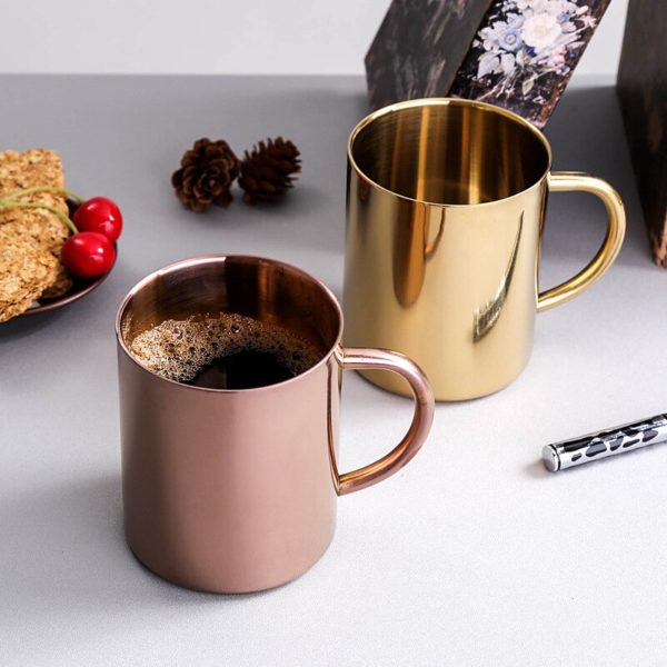 400ml gold Silver Coffee Milk Drink Coke Travel Handle Portable Stainless Steel Mug Insulated Office Tea Cup Adult Water Cup